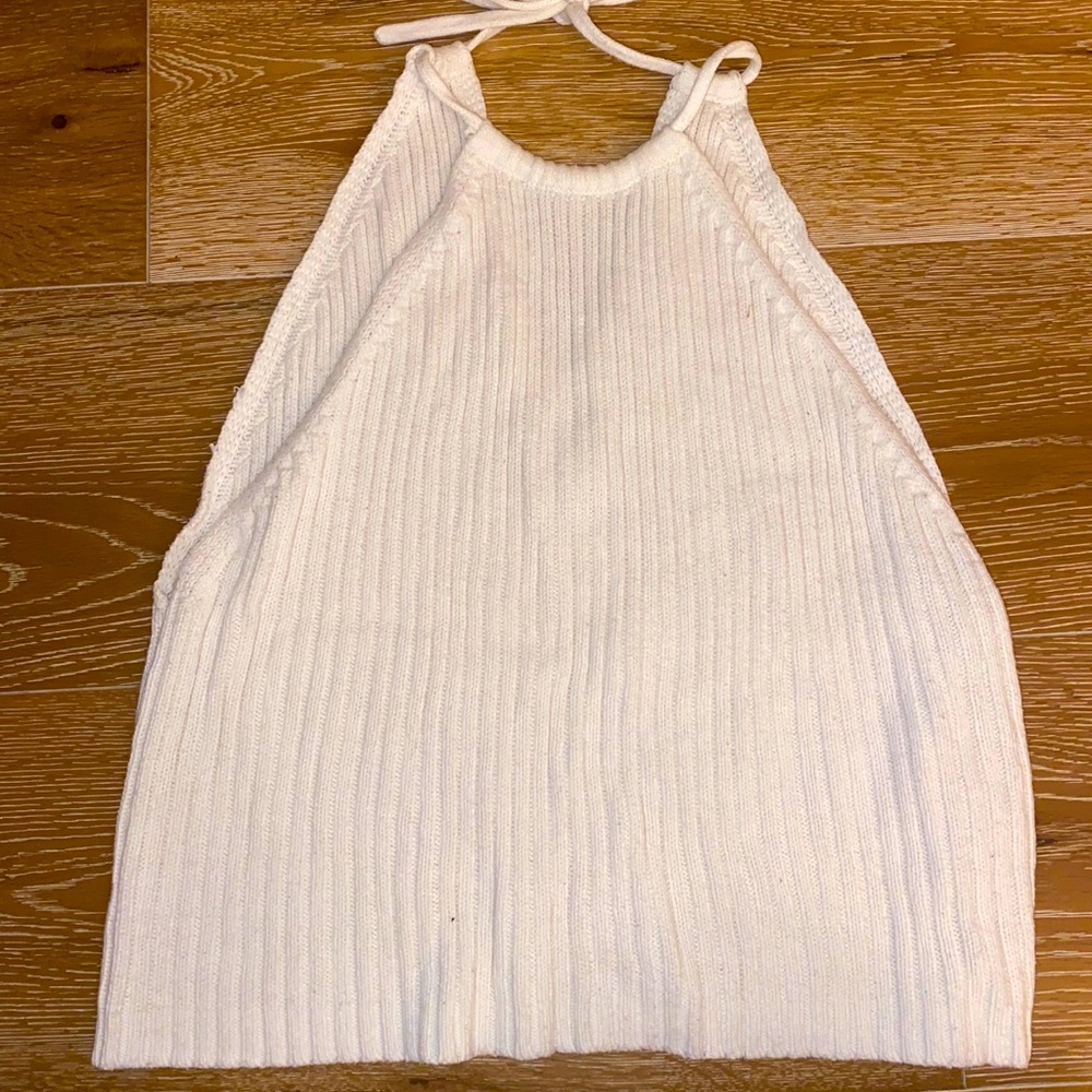 White high neck ribbed tank